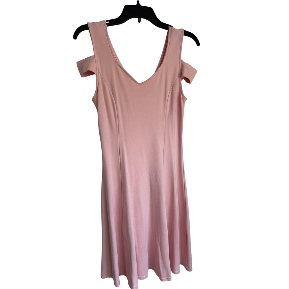 InsNova Pink Cold Shoulder Skater‎ Dress V-Neck Fit and Flare Party Mini Medium